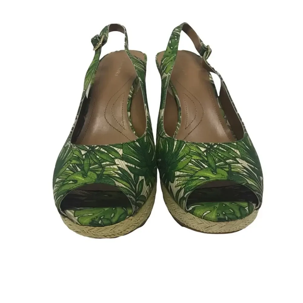 Tahari Taylor Raffia Wedge Sandals tropical palm frond peep toe WOMEN’S SIZE 11
